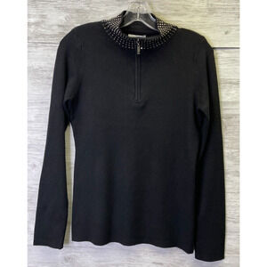 Vila Milano Sweater M Black 1/4 Zip Long Sleeve Wool Blend